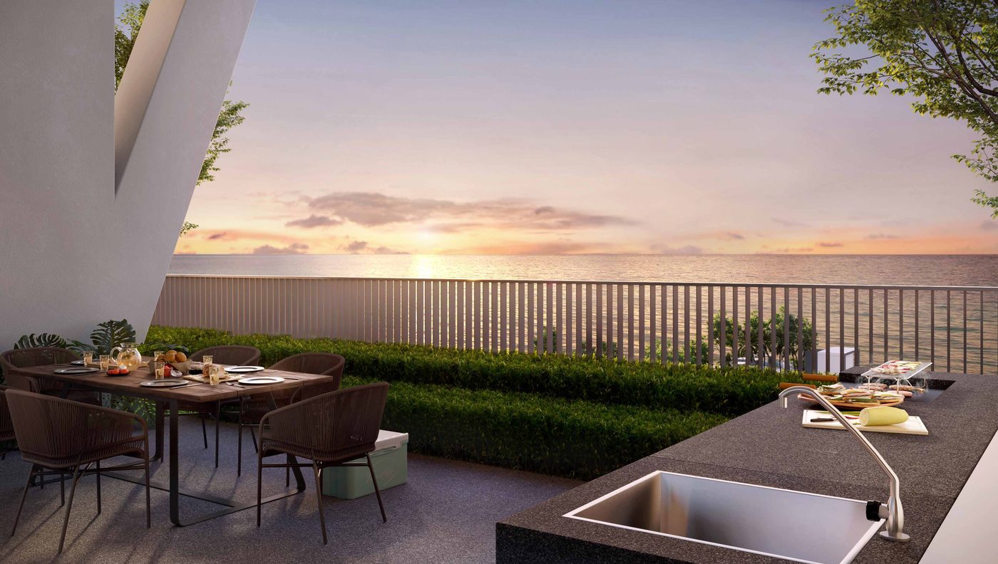 Alfresco BBQ terrace overlooking the sea at Clarissa