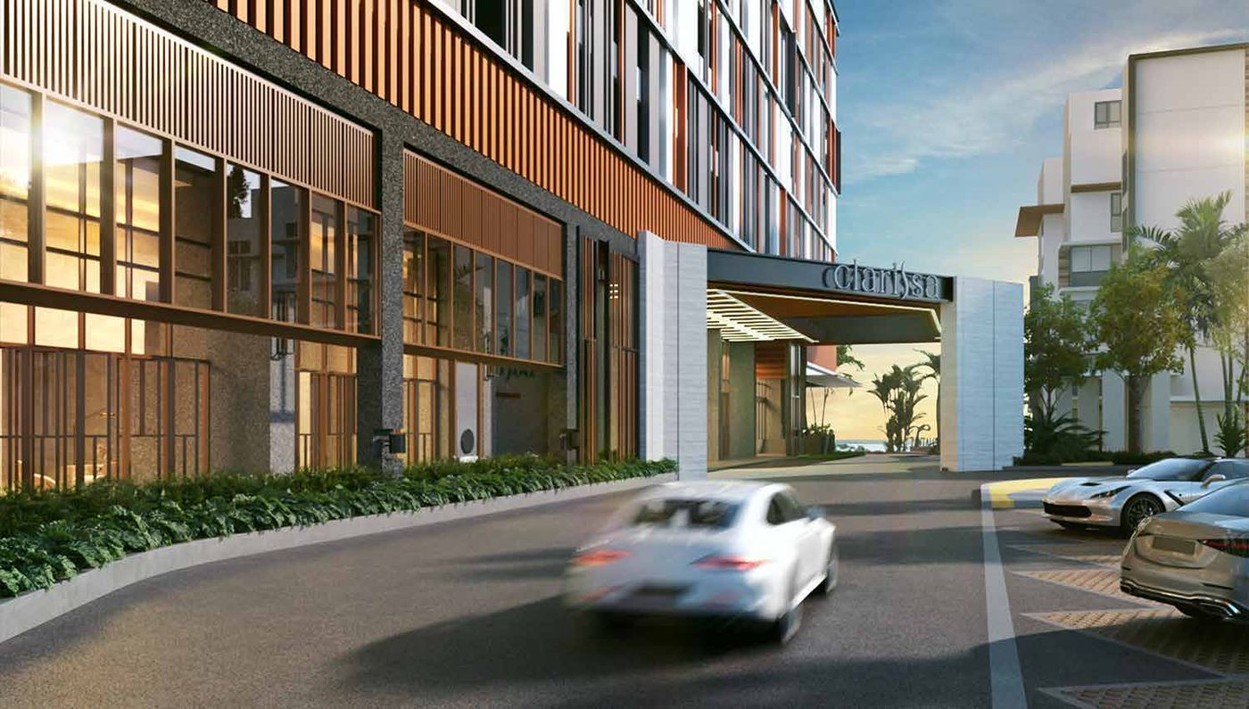 Arrival driveway and porte-cochere at Clarissa Serviced Suites